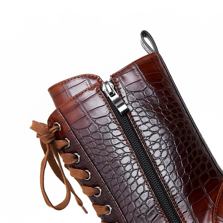 Women's Lace-Up Cowgirl Boots with Pointy Toe and Block Heel