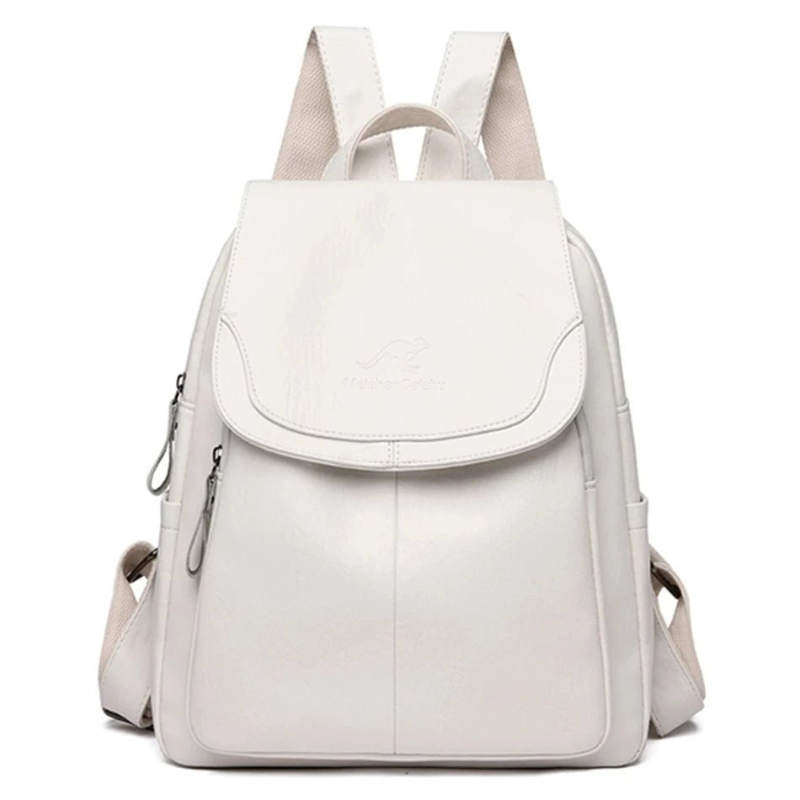 Women's Leather Backpack with Flap Closure and Adjustable Straps