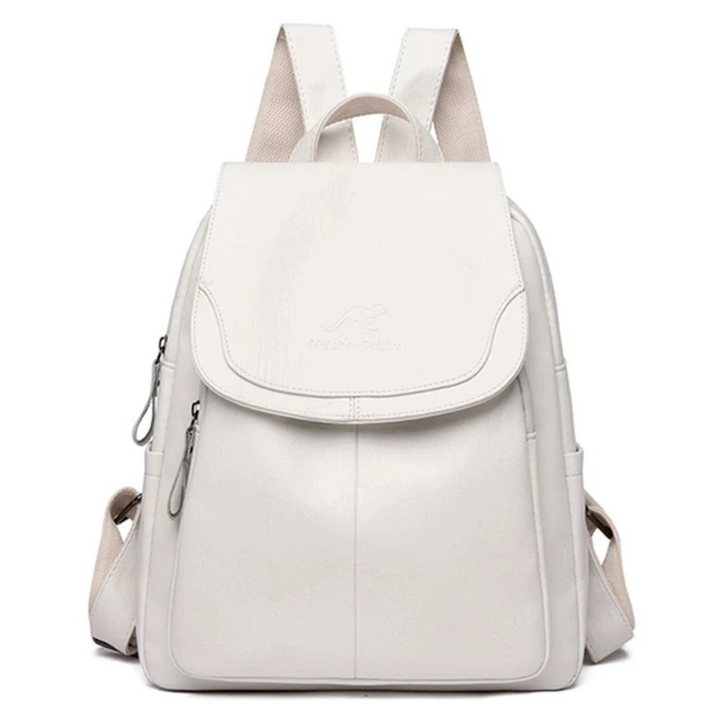 Women's Leather Backpack with Flap Closure and Adjustable Straps