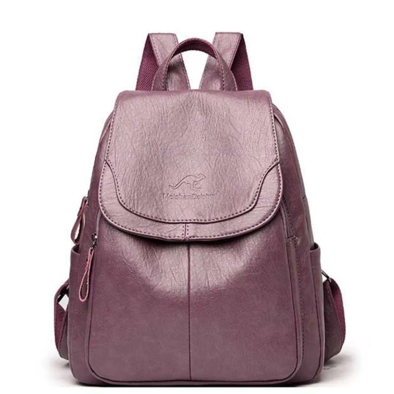 Women's Leather Backpack with Flap Closure and Adjustable Straps