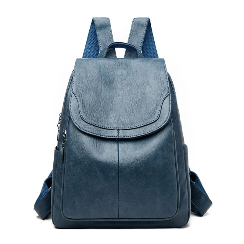 Women's Leather Backpack with Flap Closure and Adjustable Straps