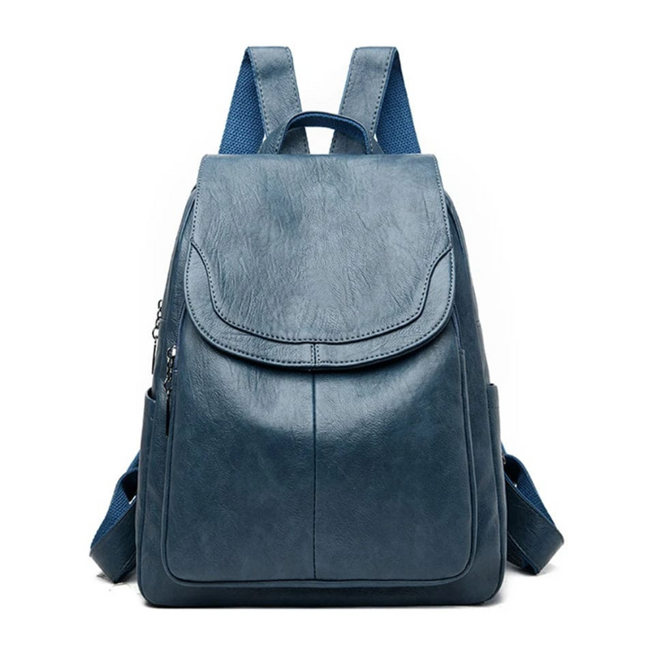 Women's Leather Backpack with Flap Closure and Adjustable Straps