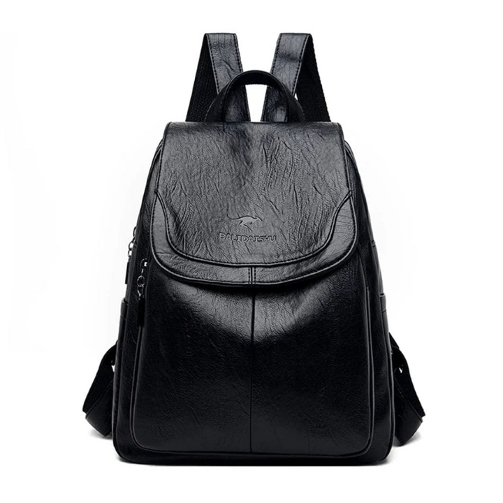 Women's Leather Backpack with Flap Closure and Adjustable Straps