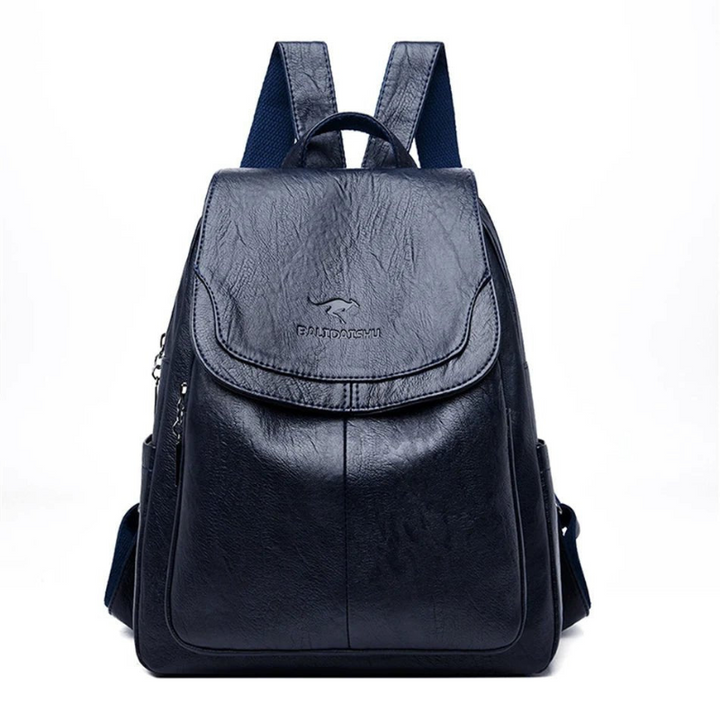 Women's Leather Backpack with Flap Closure and Adjustable Straps