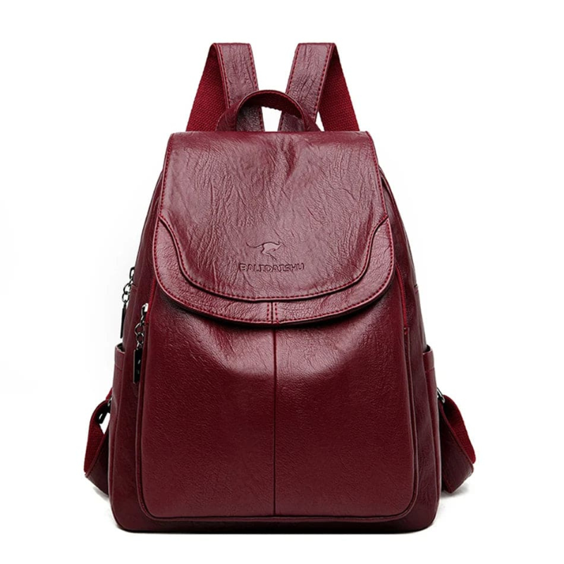 Women's Leather Backpack with Flap Closure and Adjustable Straps