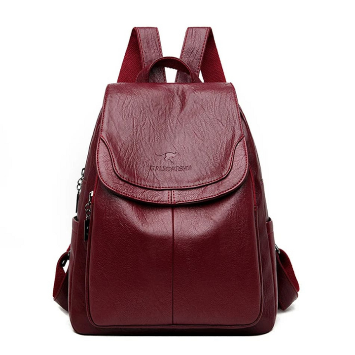 Women's Leather Backpack with Flap Closure and Adjustable Straps
