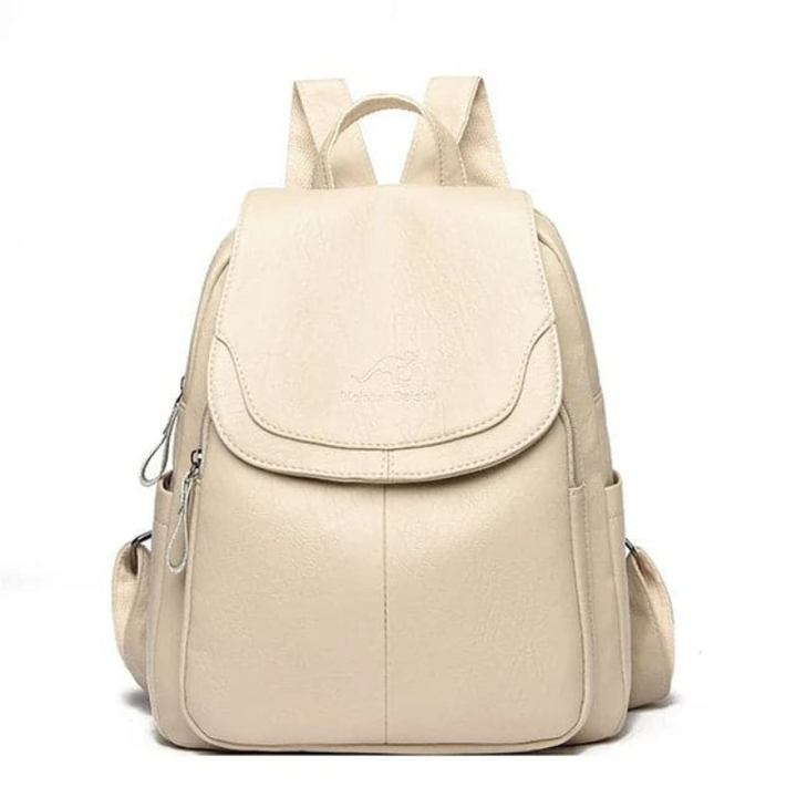 Women's Leather Backpack with Flap Closure and Adjustable Straps