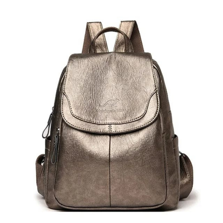 Women's Leather Backpack with Flap Closure and Adjustable Straps