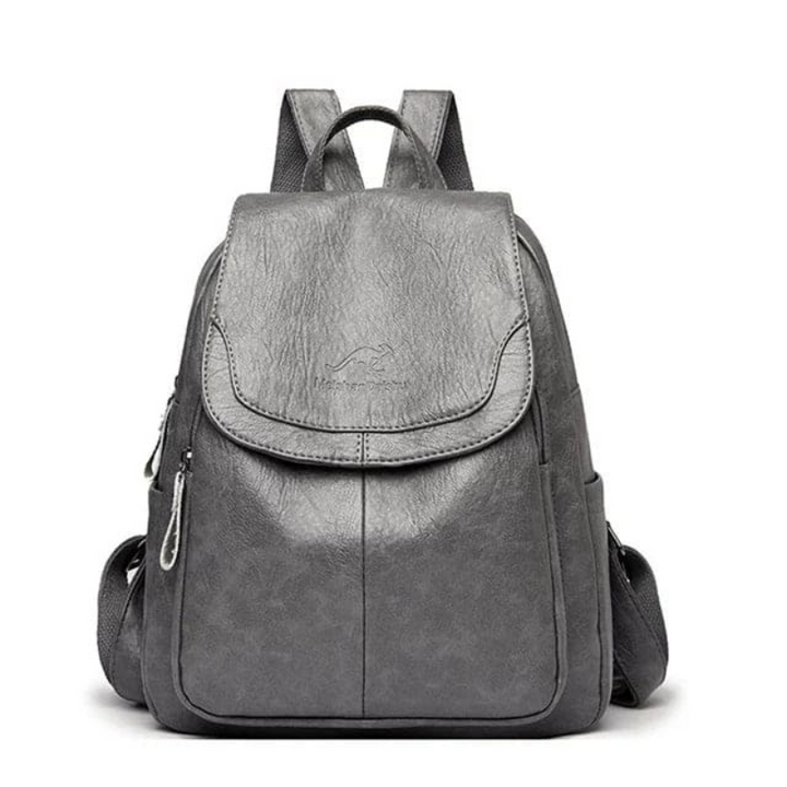 Women's Leather Backpack with Flap Closure and Adjustable Straps