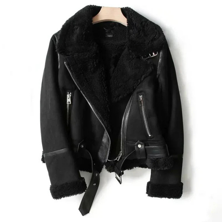 Women’s Leather Jacket with Sherpa Lining Stylish Winter Coat