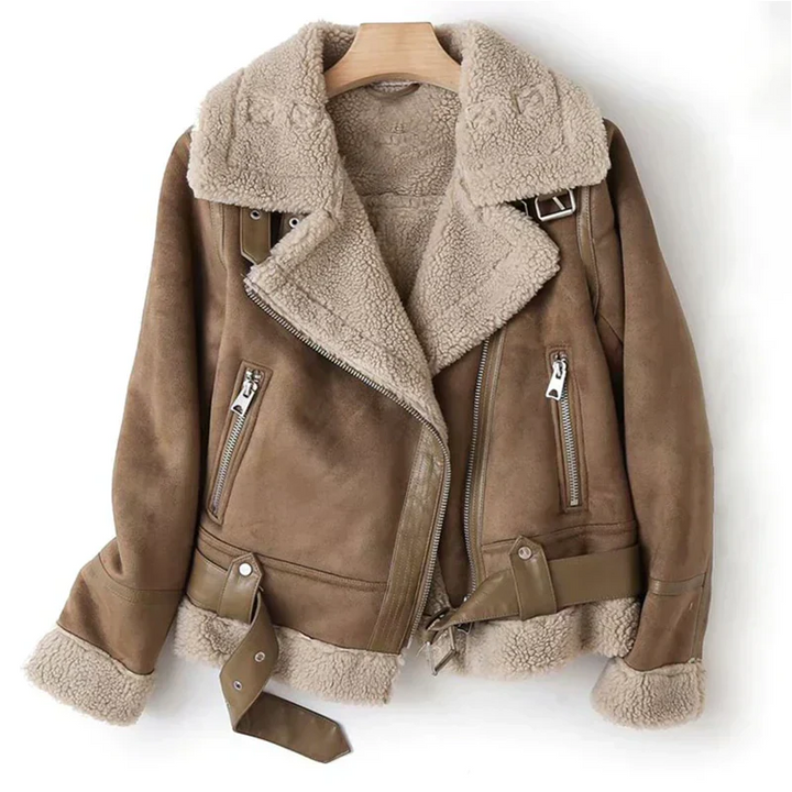Women’s Leather Jacket with Sherpa Lining Stylish Winter Coat