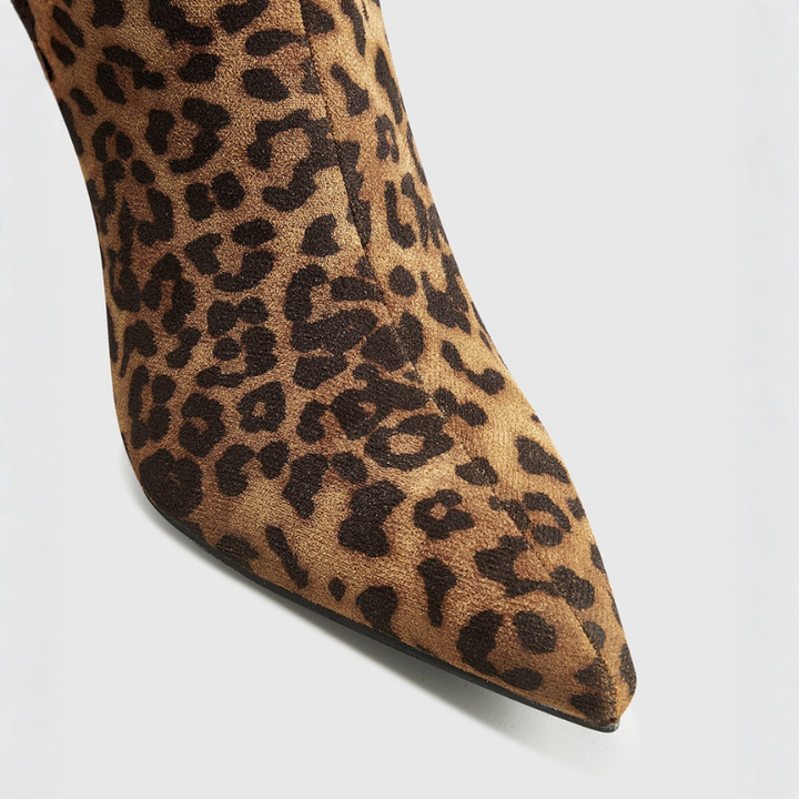 Women's Leopard Knee-High Boots – Pointed Toe Mid-Heel Style