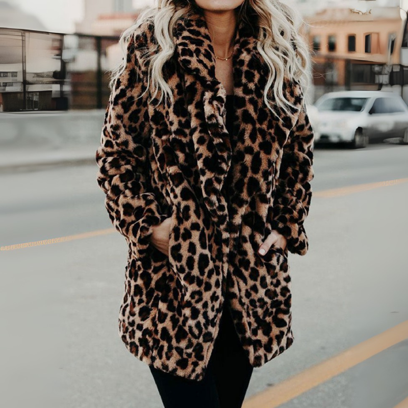 Women's Leopard Print Winter Coat – Faux Fur Lined