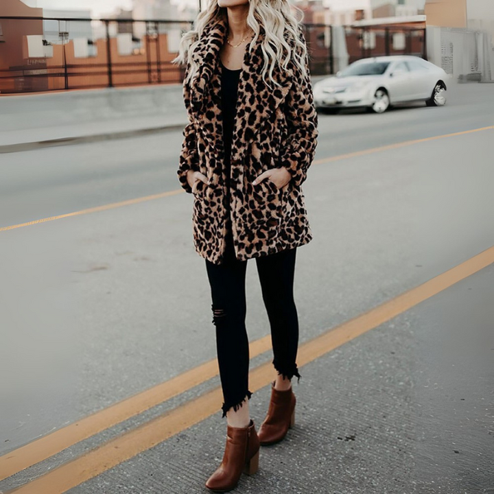 Women's Leopard Print Winter Coat – Faux Fur Lined