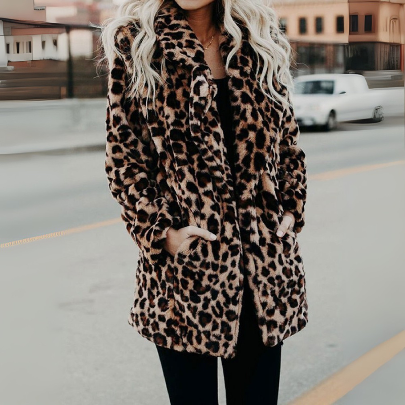 Women's Leopard Print Winter Coat – Faux Fur Lined