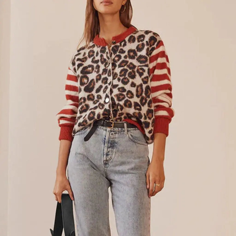 Women's Leopard Striped Cardigan Sweater for Any Occasion