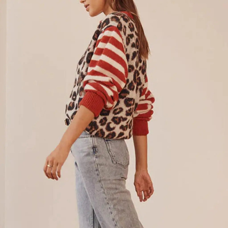 Women's Leopard Striped Cardigan Sweater for Any Occasion