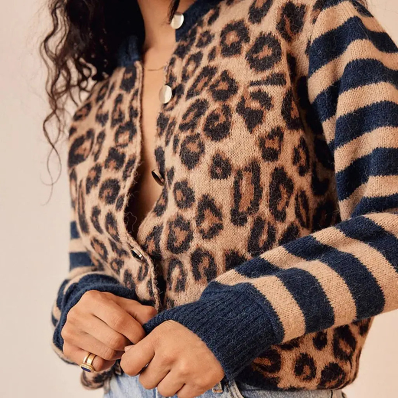 Women's Leopard Striped Cardigan Sweater for Any Occasion