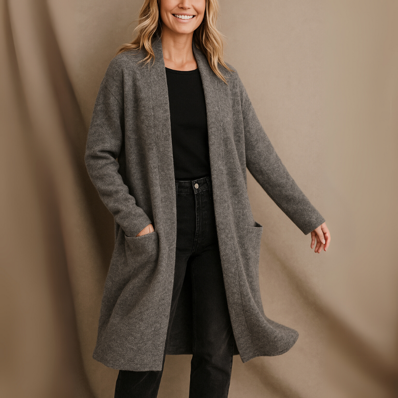Women's Long Cardigan Sweater with Front Pockets