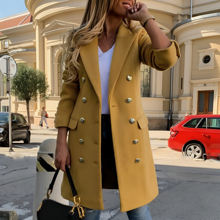 Women's Long Double-Breasted Coat – Elegant Tailored Winter Layer