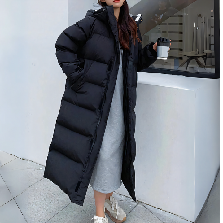 Women's Long Down Puffer Jacket – Wind-Resistant Winter Coat