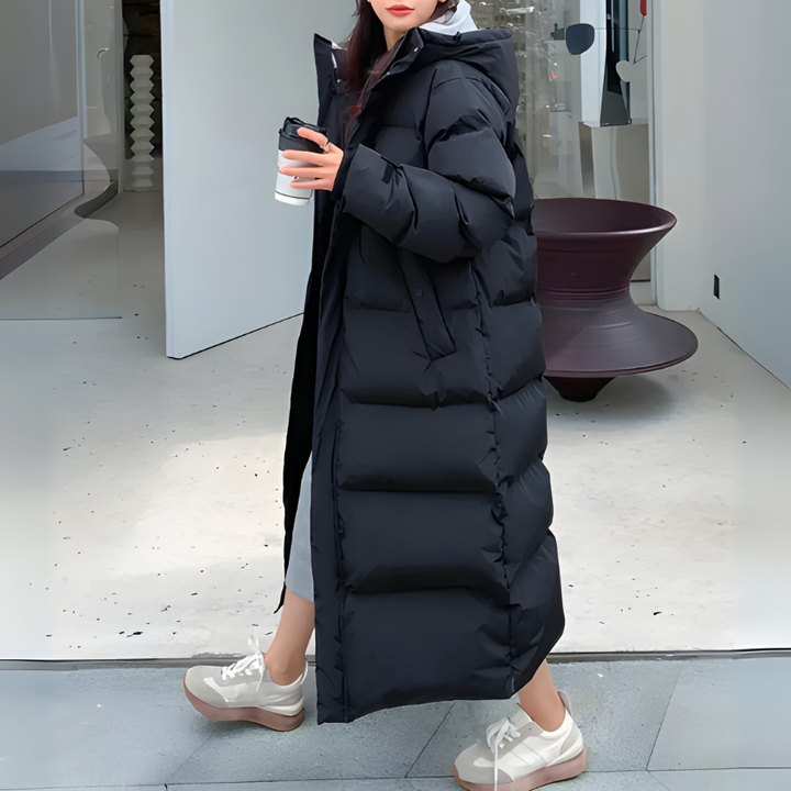 Women's Long Down Puffer Jacket – Wind-Resistant Winter Coat
