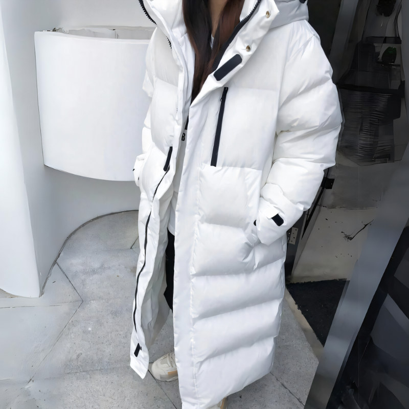 Women's Long Down Puffer Jacket – Wind-Resistant Winter Coat