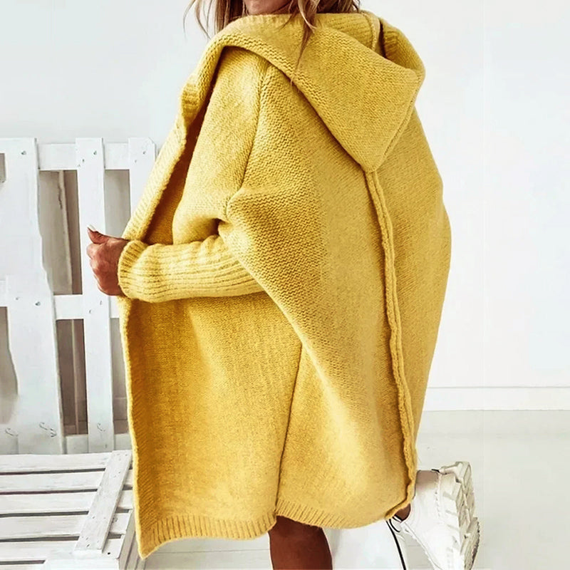 Women's Long Hooded Cardigan – Oversized Knit Sweater for Everyday