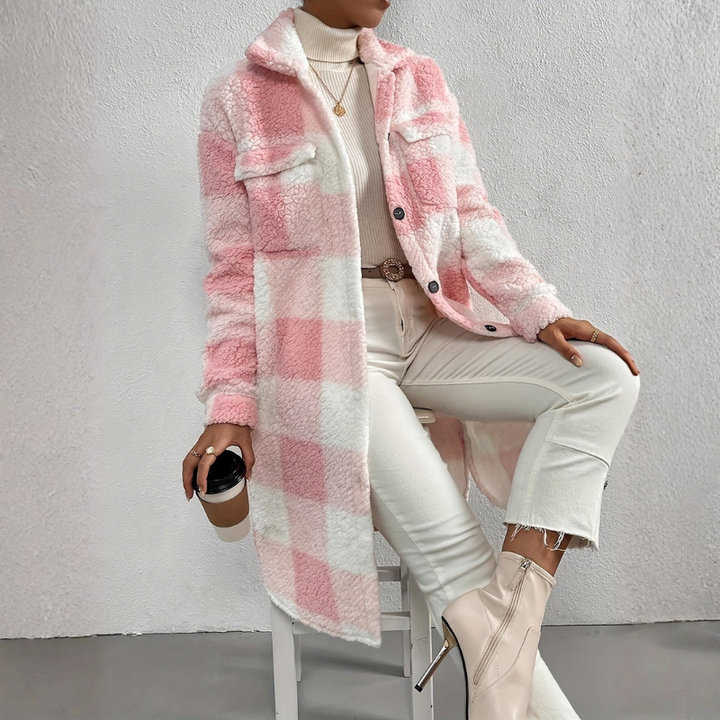 Women's Long Plaid Coat – Full-Length Winter Style with Pockets