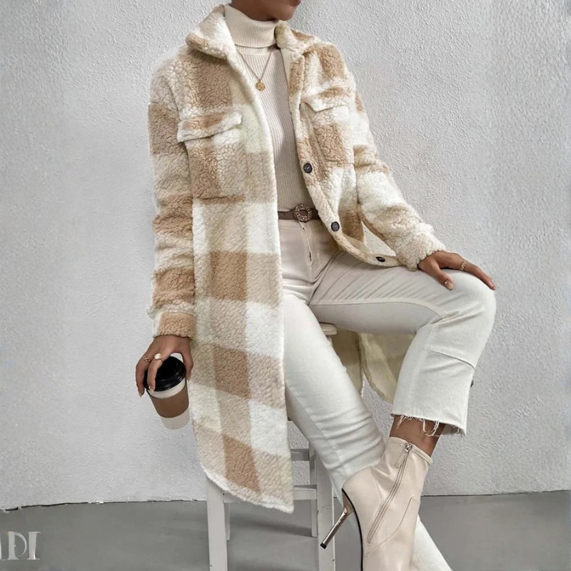 Women's Long Plaid Coat – Full-Length Winter Style with Pockets