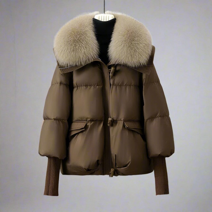 Women’s Long Puffer Coat with Faux Fur Collar for Winter