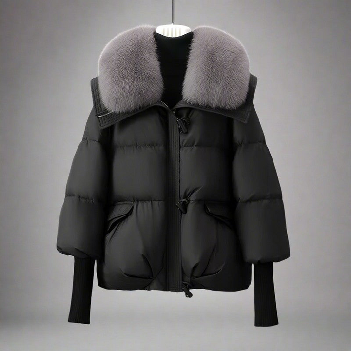 Women’s Long Puffer Coat with Faux Fur Collar for Winter