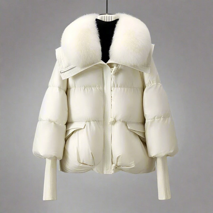 Women’s Long Puffer Coat with Faux Fur Collar for Winter