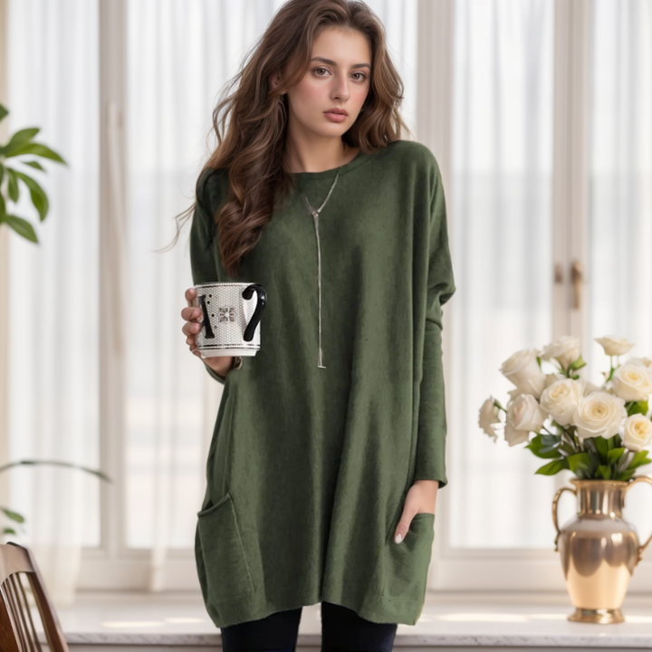 Women's Long Sleeve Oversized Tunic Sweater for Casual Wear