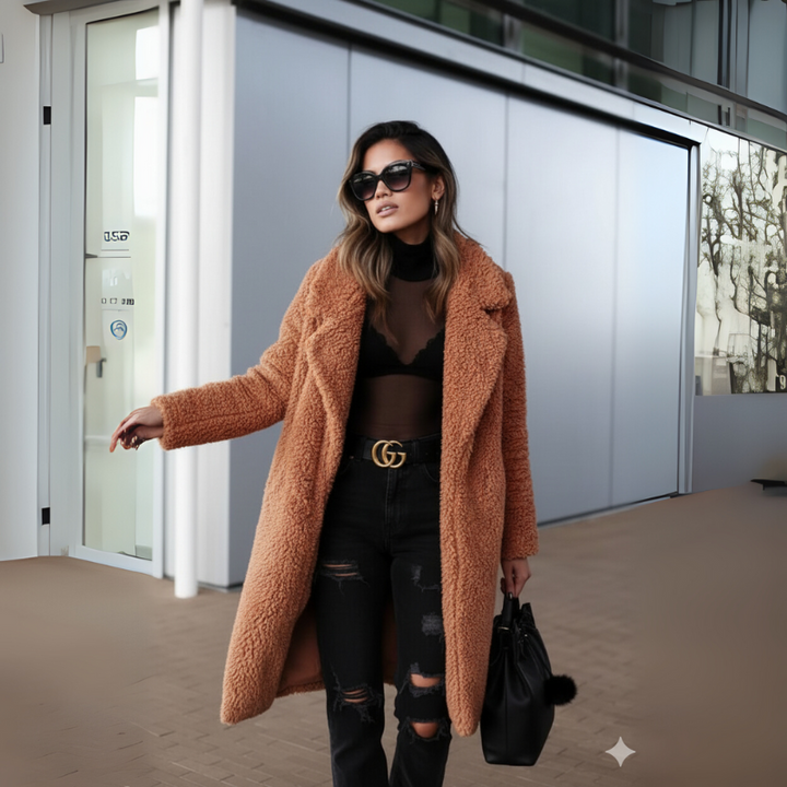 Women's Long Teddy Coat - Faux Fur Winter Outerwear