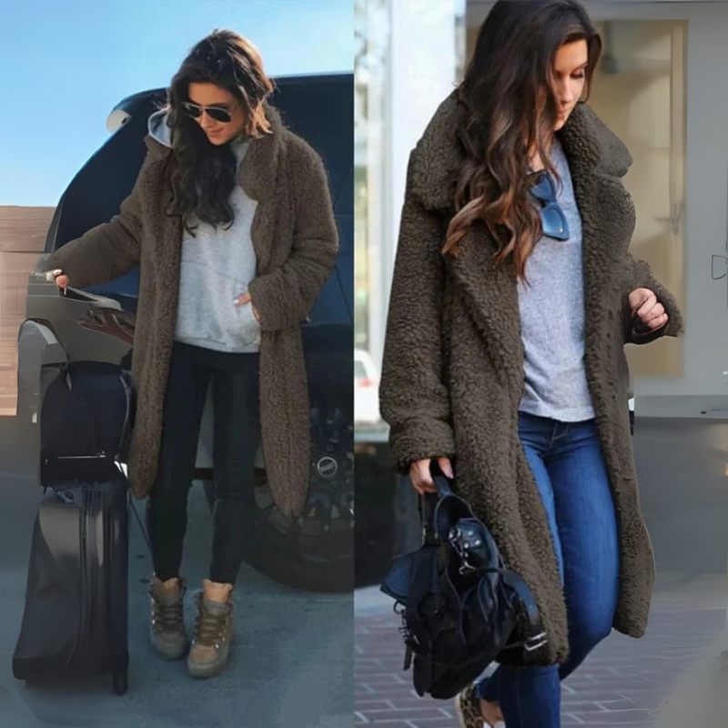 Women's Long Teddy Coat - Faux Fur Winter Outerwear