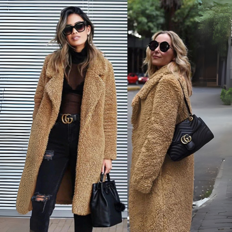 Women's Long Teddy Coat - Faux Fur Winter Outerwear