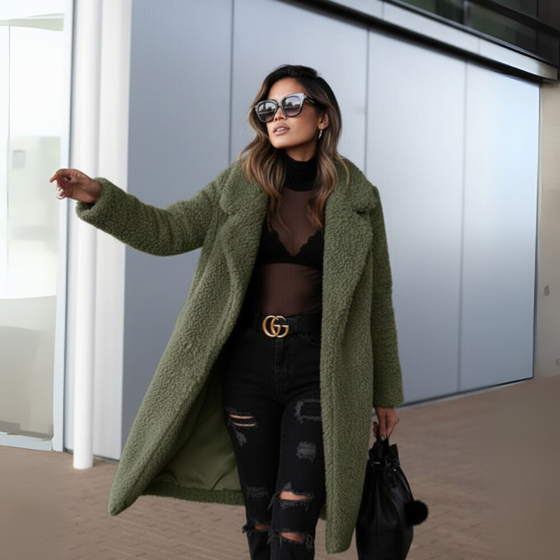Women's Long Teddy Coat - Faux Fur Winter Outerwear