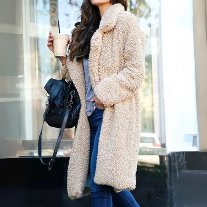 Women's Long Teddy Coat - Faux Fur Winter Outerwear