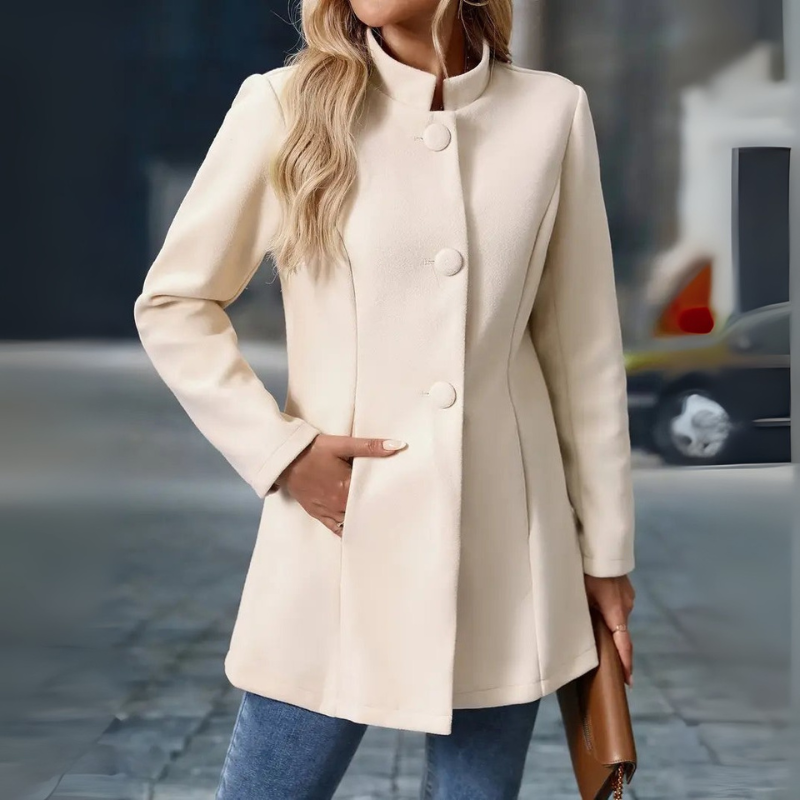 Women's Long Winter Coat with Buttons – Classic Cold Weather Wear
