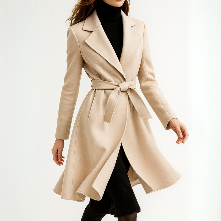 Women's Long Wool Coat with Belt Tie for Autumn Winter