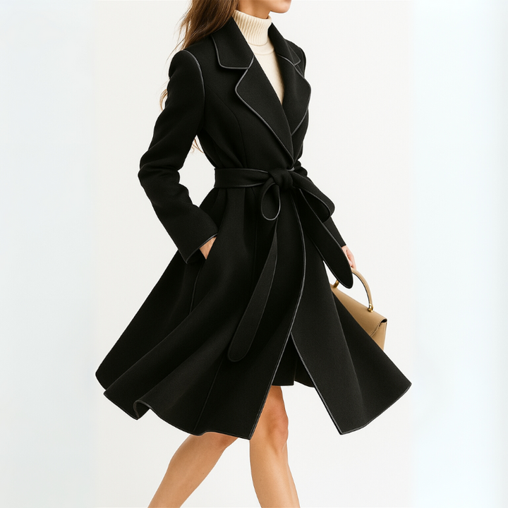 Women's Long Wool Coat with Belt Tie for Autumn Winter