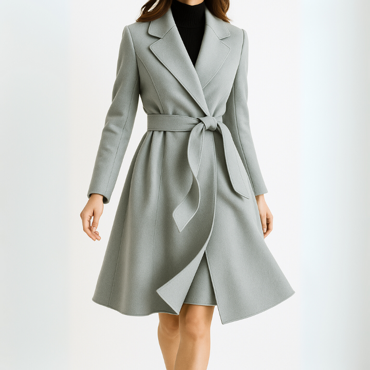 Women's Long Wool Coat with Belt Tie for Autumn Winter