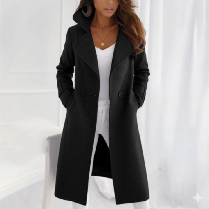 Women's Long Wool Coat with Turn-Down Collar – Winter Classic