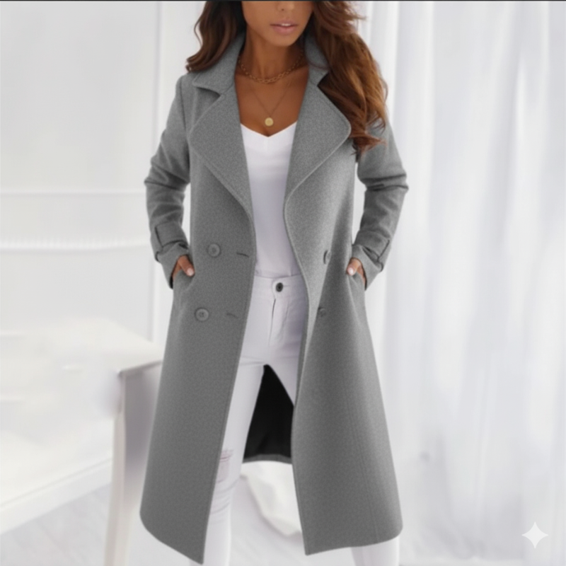 Women's Long Wool Coat with Turn-Down Collar – Winter Classic