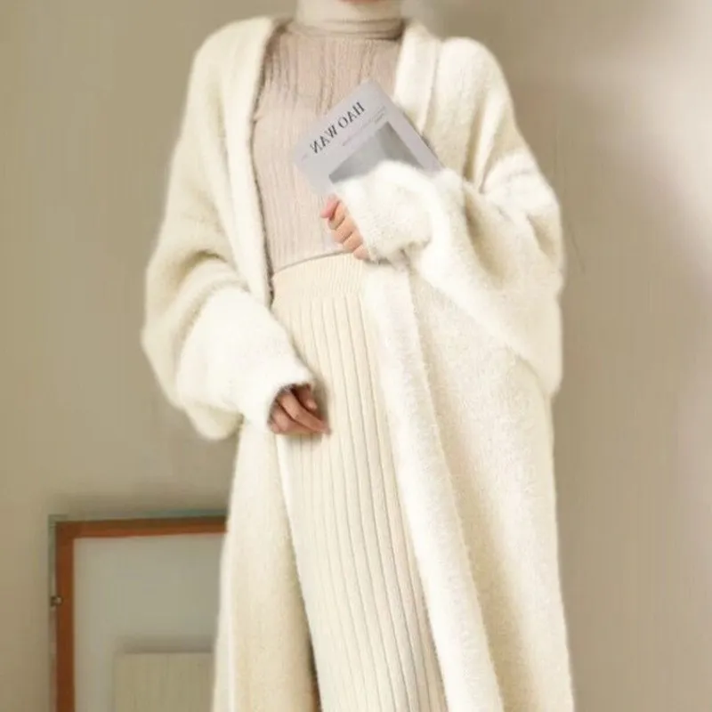 Women's Longline Cashmere Coat - Open Front