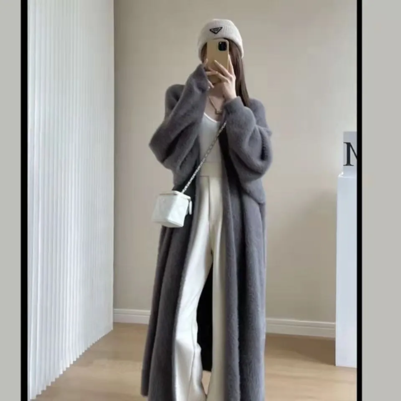 Women's Longline Cashmere Coat - Open Front