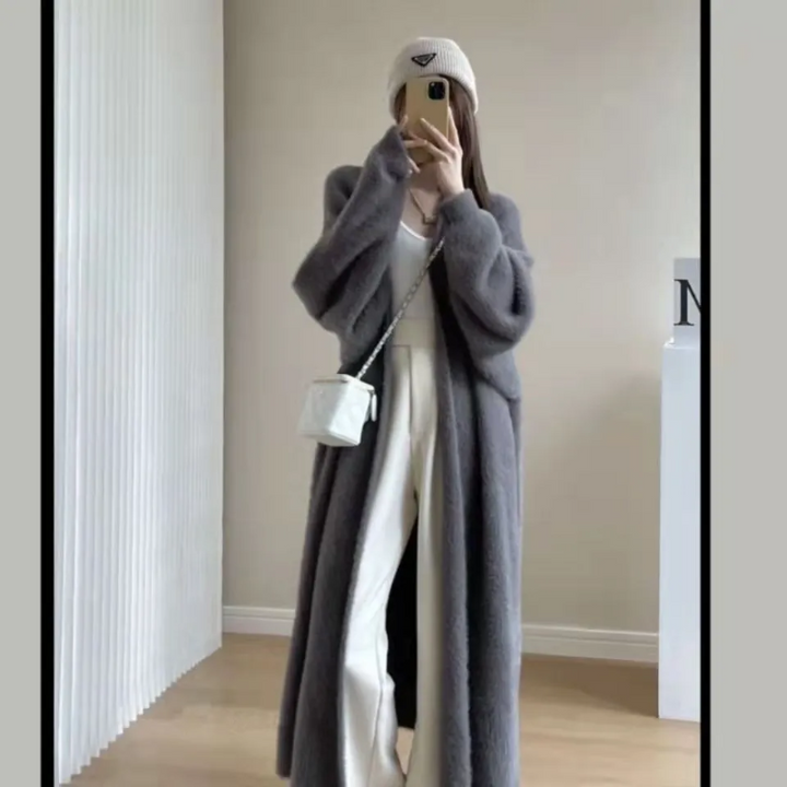 Women's Longline Cashmere Coat - Open Front