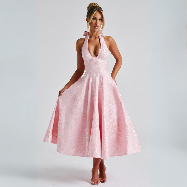 Women's Midi Dress with Open Back for Cocktail Evenings or Formal Occasions