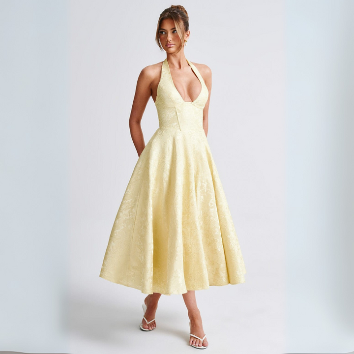 Women's Midi Dress with Open Back for Cocktail Evenings or Formal Occasions